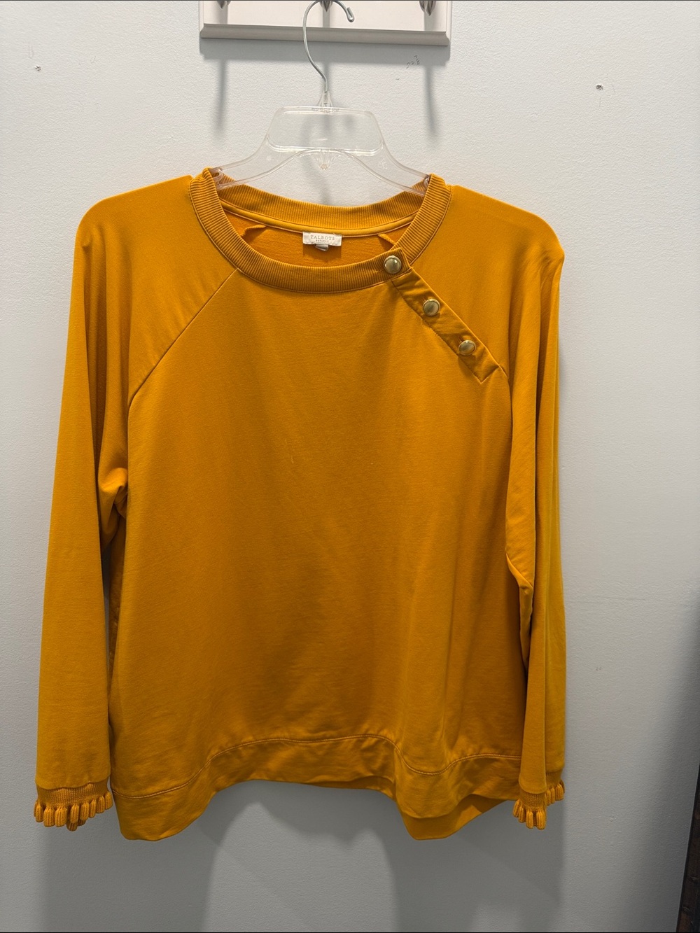 Talbots Mustard Yellow Button-Shoulder Long Sleeve Sweatshirt